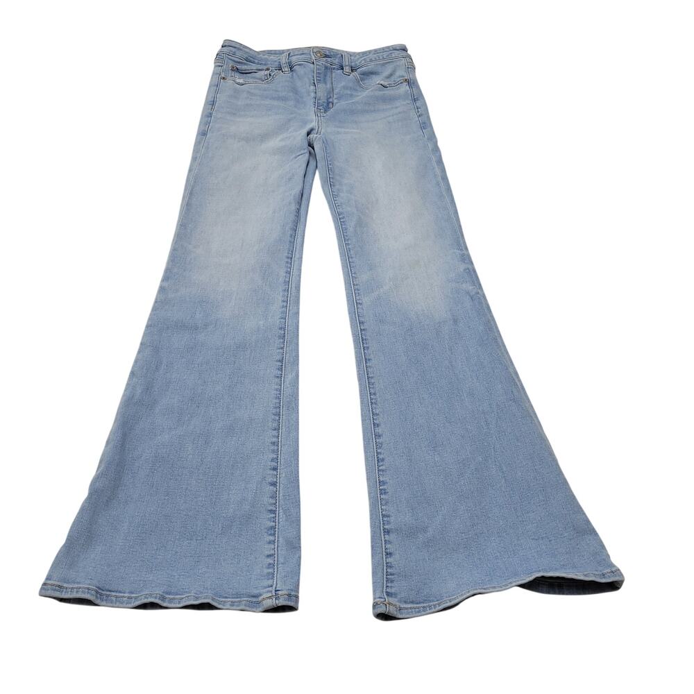 American Eagle AEO Super High-Rise Flare jeans light wash stretch boho 6